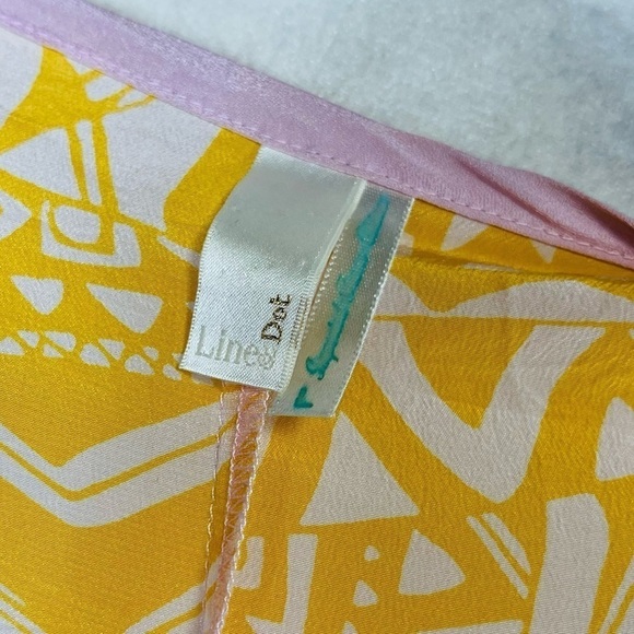 REVOLVE • LINE & DOT Yellow & White 100% Silk Side Tie Faux Wrap Dress - LARGE - Picture 3 of 11